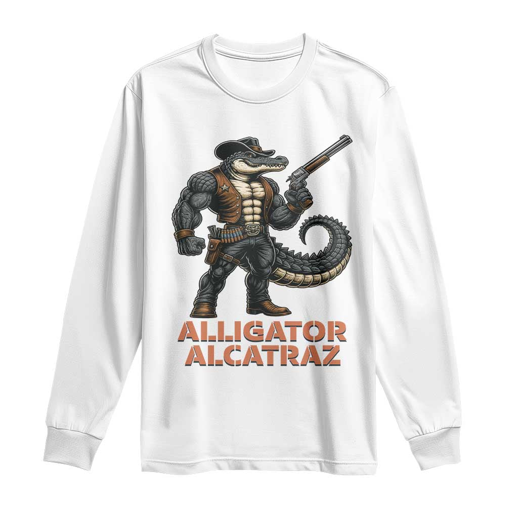 Alligator Alcatraz Gunslinger Long Sleeve Shirt Swamp Outlaw Satire Patriotic Rebel - Wonder Print Shop