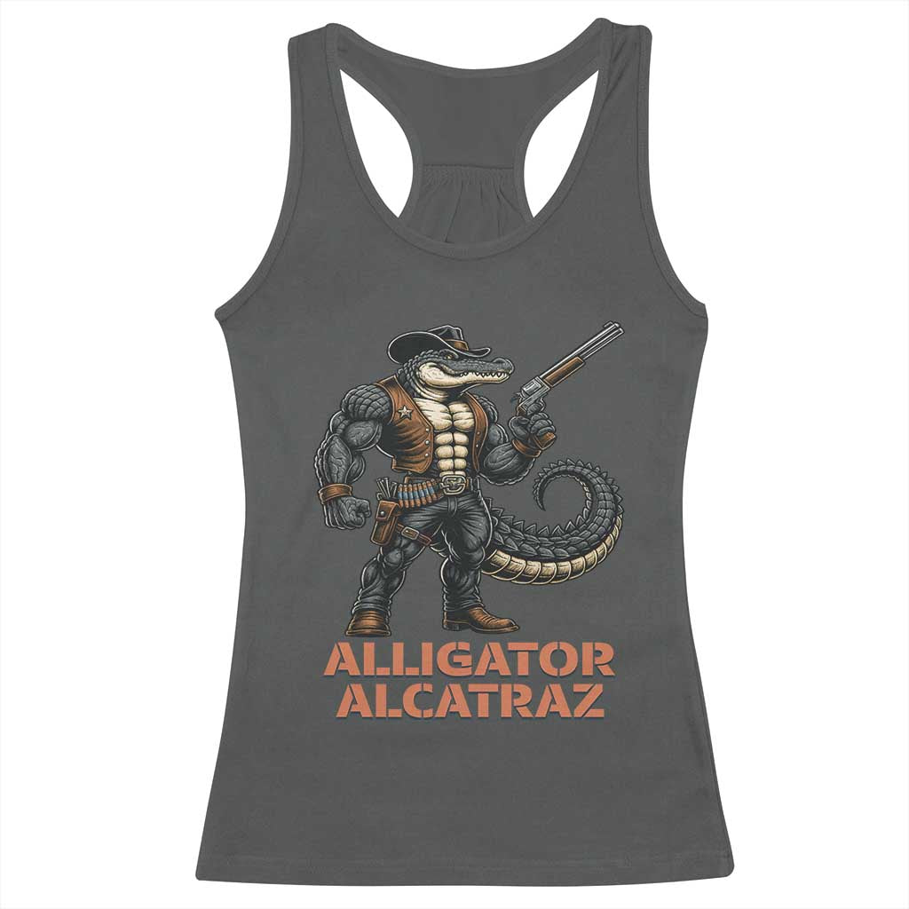 Alligator Alcatraz Gunslinger Racerback Tank Top Swamp Outlaw Satire Patriotic Rebel - Wonder Print Shop