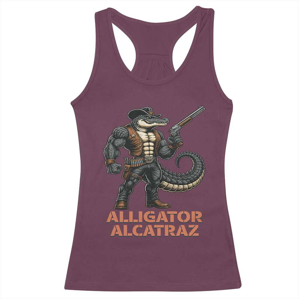 Alligator Alcatraz Gunslinger Racerback Tank Top Swamp Outlaw Satire Patriotic Rebel - Wonder Print Shop