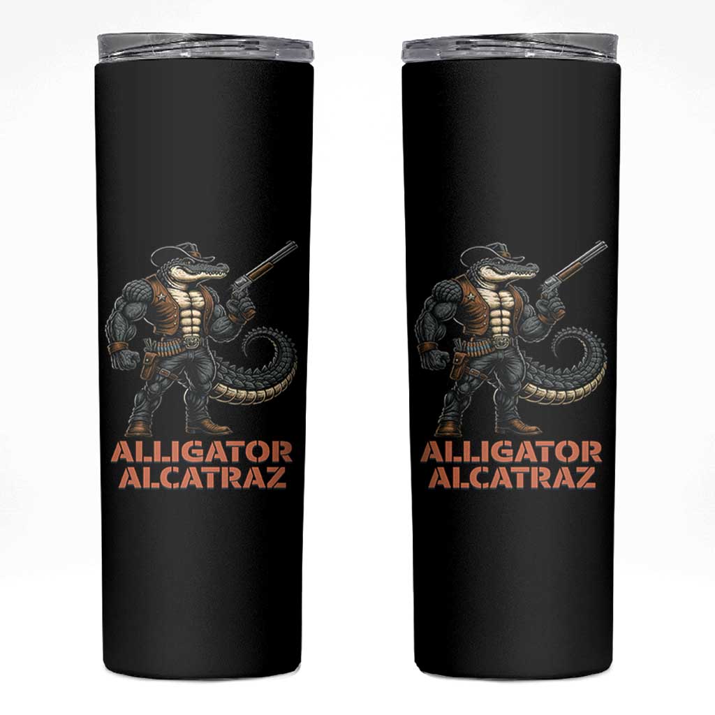 Alligator Alcatraz Gunslinger Skinny Tumbler Swamp Outlaw Satire Patriotic Rebel - Wonder Print Shop
