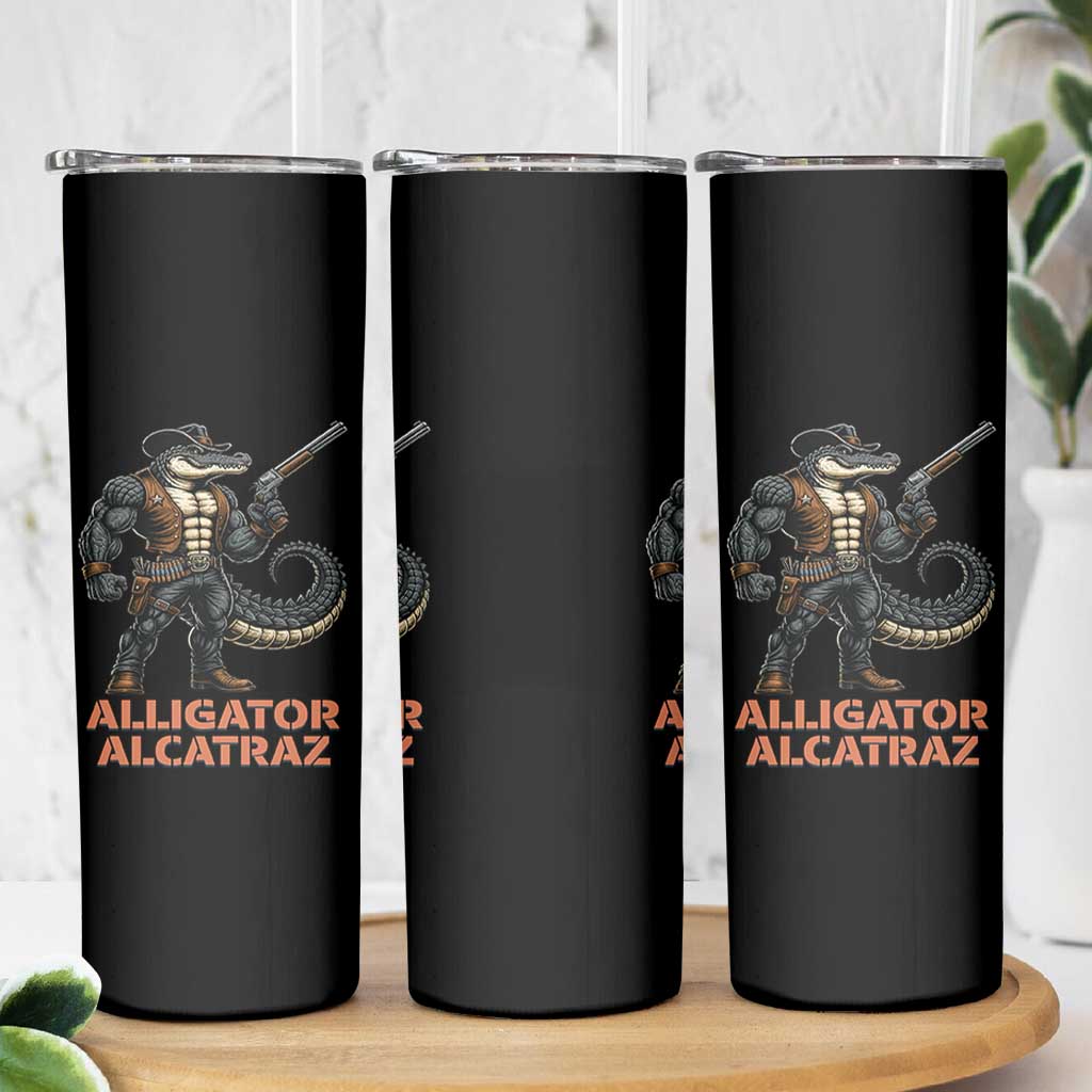 Alligator Alcatraz Gunslinger Skinny Tumbler Swamp Outlaw Satire Patriotic Rebel - Wonder Print Shop