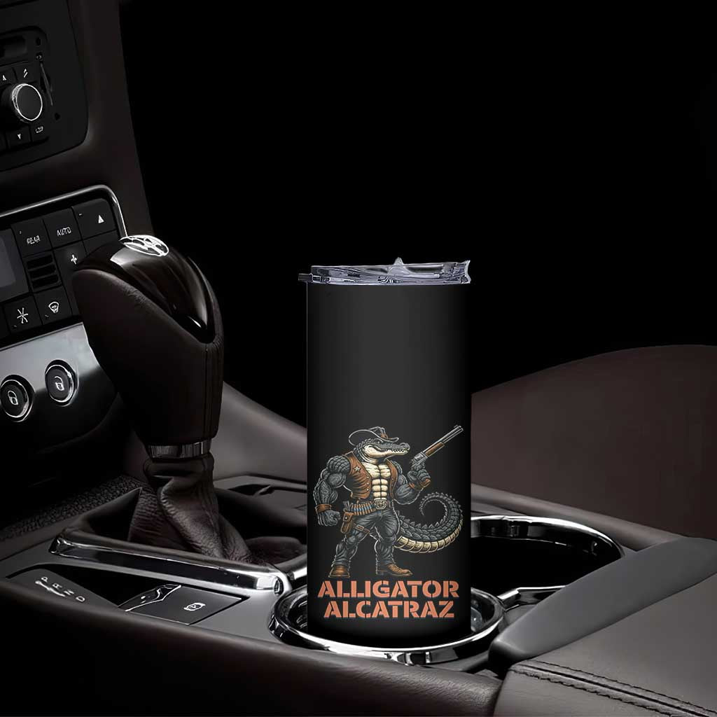 Alligator Alcatraz Gunslinger Skinny Tumbler Swamp Outlaw Satire Patriotic Rebel - Wonder Print Shop