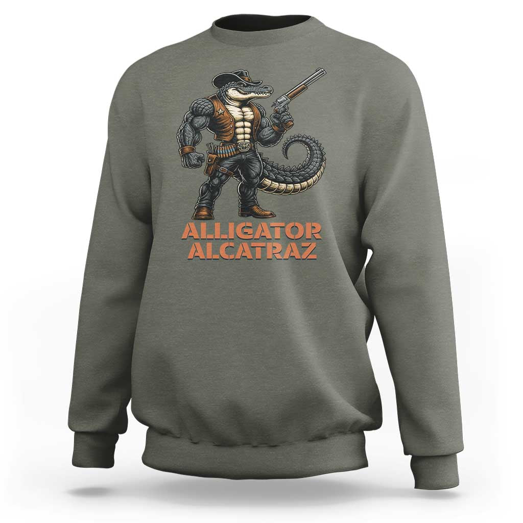 Alligator Alcatraz Gunslinger Sweatshirt Swamp Outlaw Satire Patriotic Rebel - Wonder Print Shop
