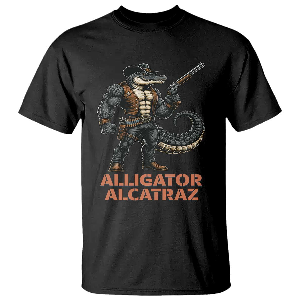 Alligator Alcatraz Gunslinger T Shirt Swamp Outlaw Satire Patriotic Rebel - Wonder Print Shop