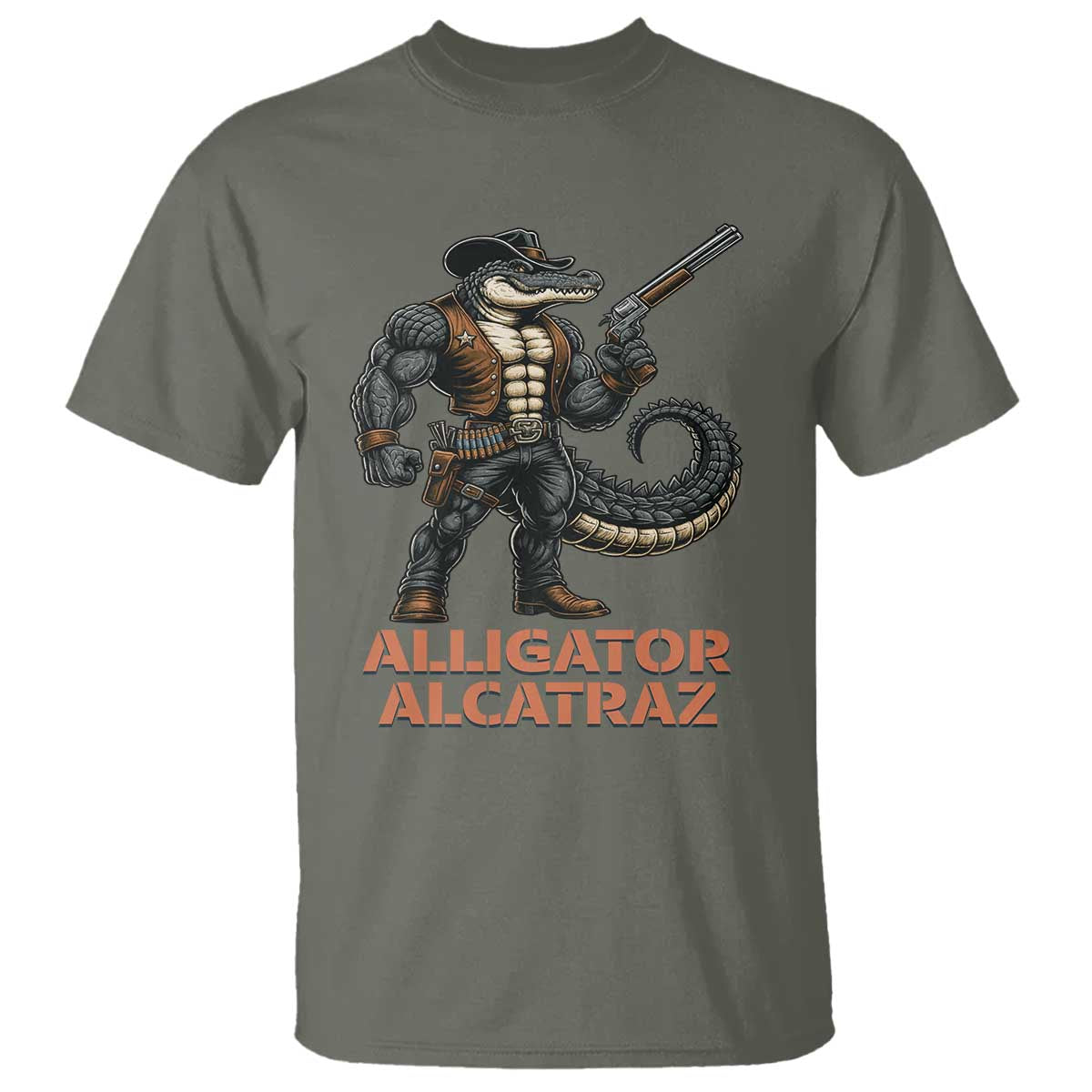 Alligator Alcatraz Gunslinger T Shirt Swamp Outlaw Satire Patriotic Rebel - Wonder Print Shop