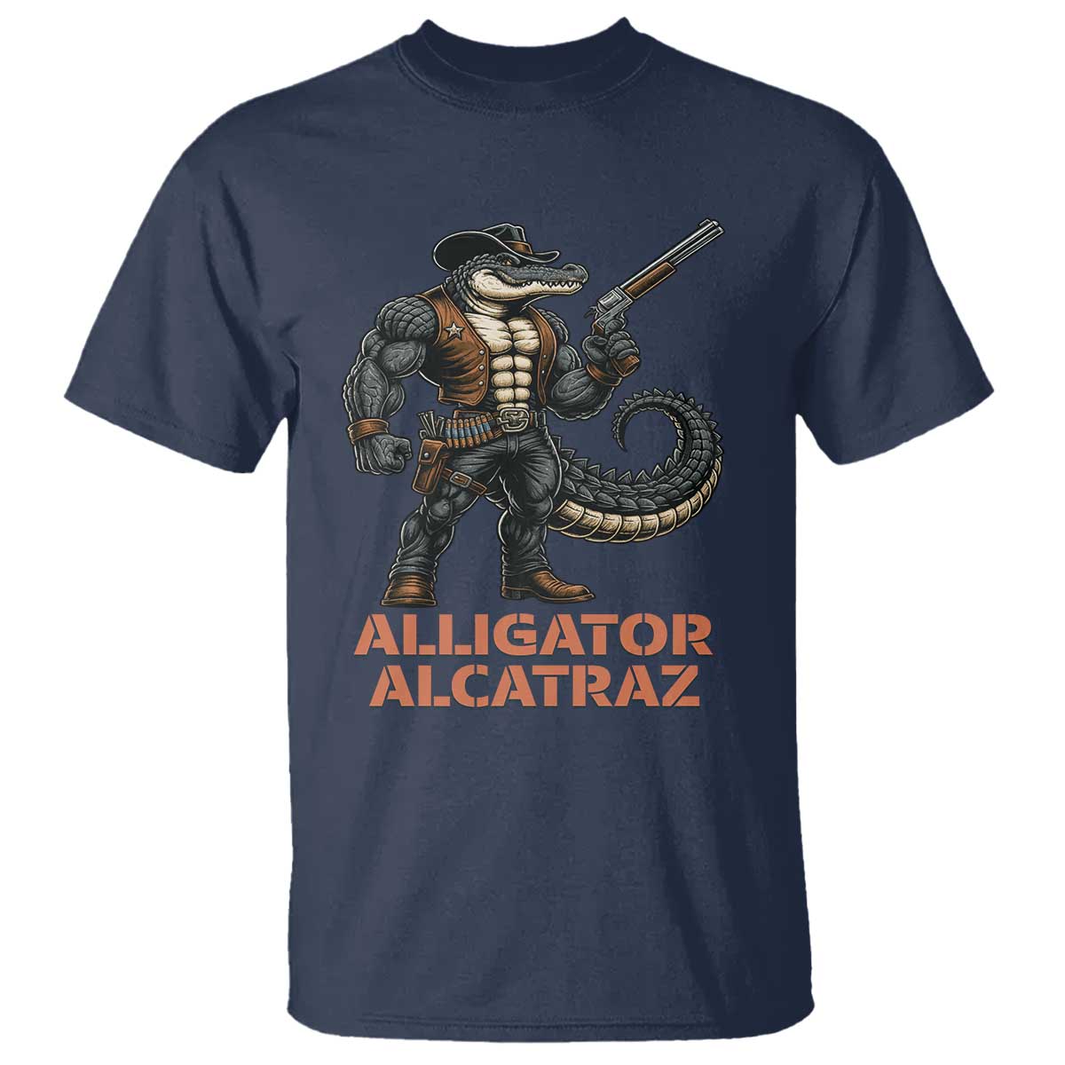 Alligator Alcatraz Gunslinger T Shirt Swamp Outlaw Satire Patriotic Rebel - Wonder Print Shop
