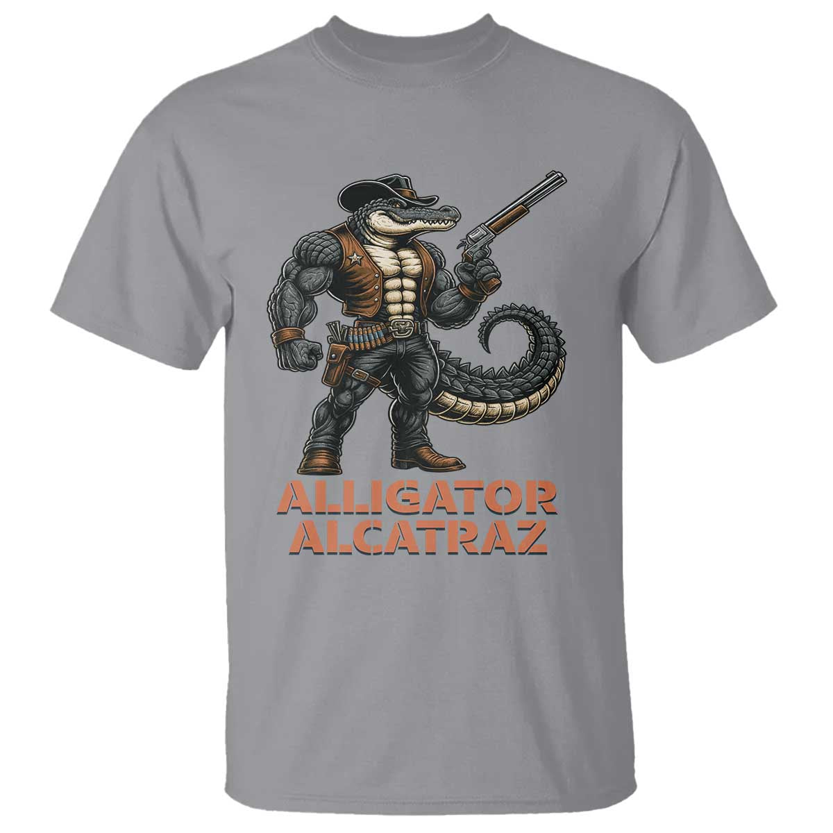 Alligator Alcatraz Gunslinger T Shirt Swamp Outlaw Satire Patriotic Rebel - Wonder Print Shop