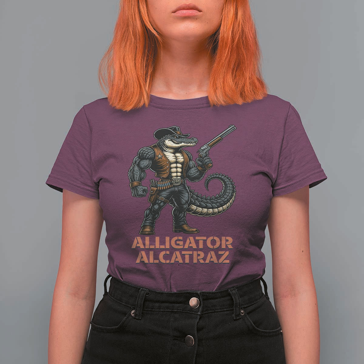 Alligator Alcatraz Gunslinger T Shirt For Women Swamp Outlaw Satire Patriotic Rebel - Wonder Print Shop
