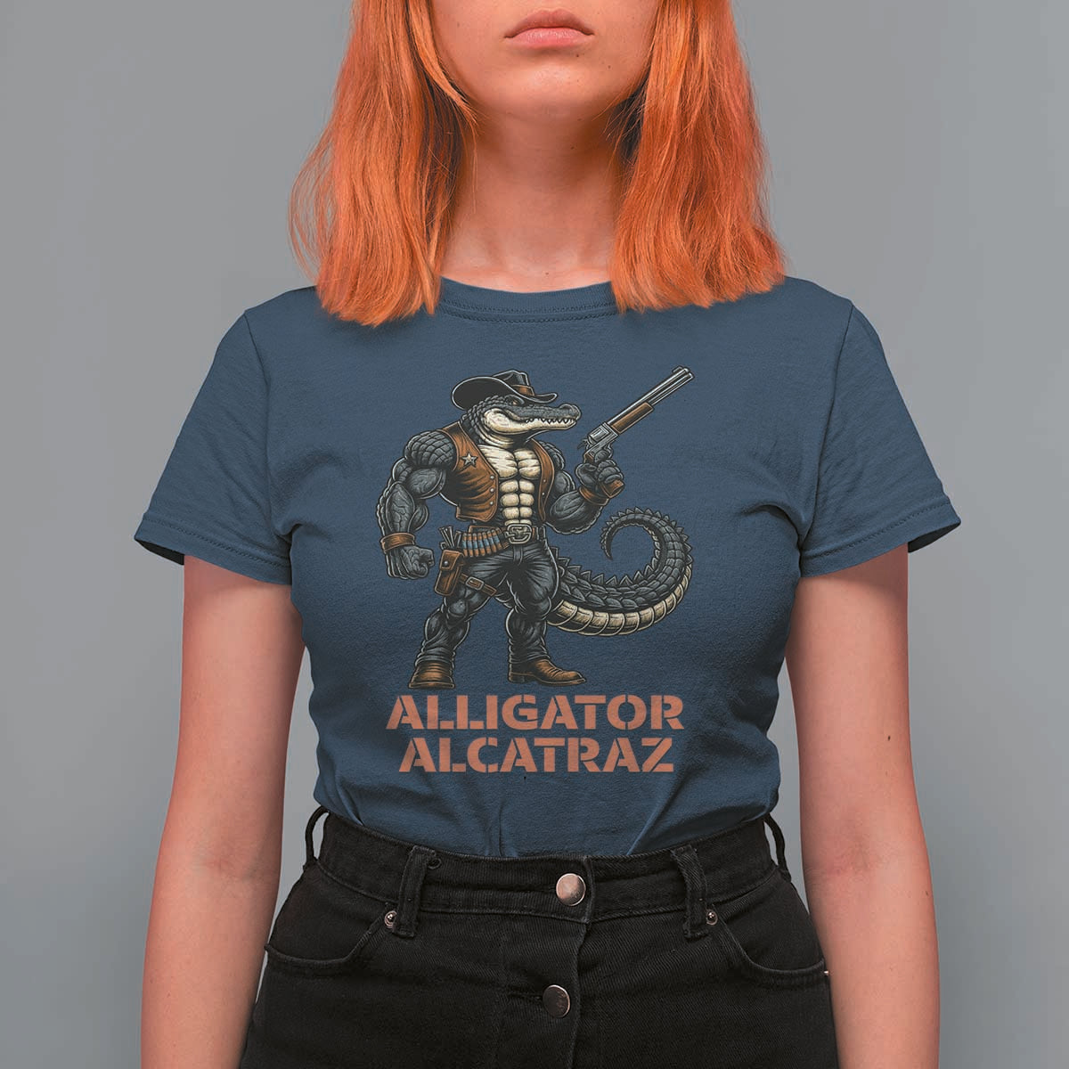 Alligator Alcatraz Gunslinger T Shirt For Women Swamp Outlaw Satire Patriotic Rebel - Wonder Print Shop