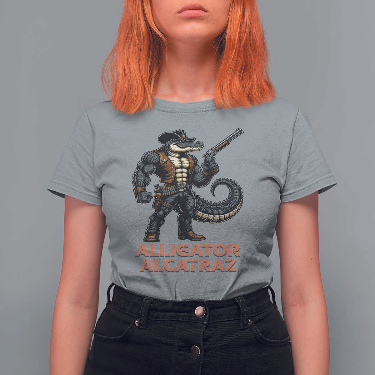 Alligator Alcatraz Gunslinger T Shirt For Women Swamp Outlaw Satire Patriotic Rebel - Wonder Print Shop