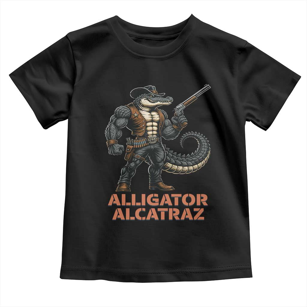 Alligator Alcatraz Gunslinger Toddler T Shirt Swamp Outlaw Satire Patriotic Rebel - Wonder Print Shop