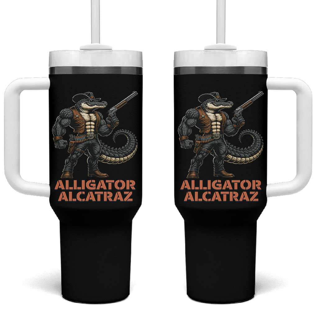 Alligator Alcatraz Gunslinger Tumbler With Handle Swamp Outlaw Satire Patriotic Rebel - Wonder Print Shop