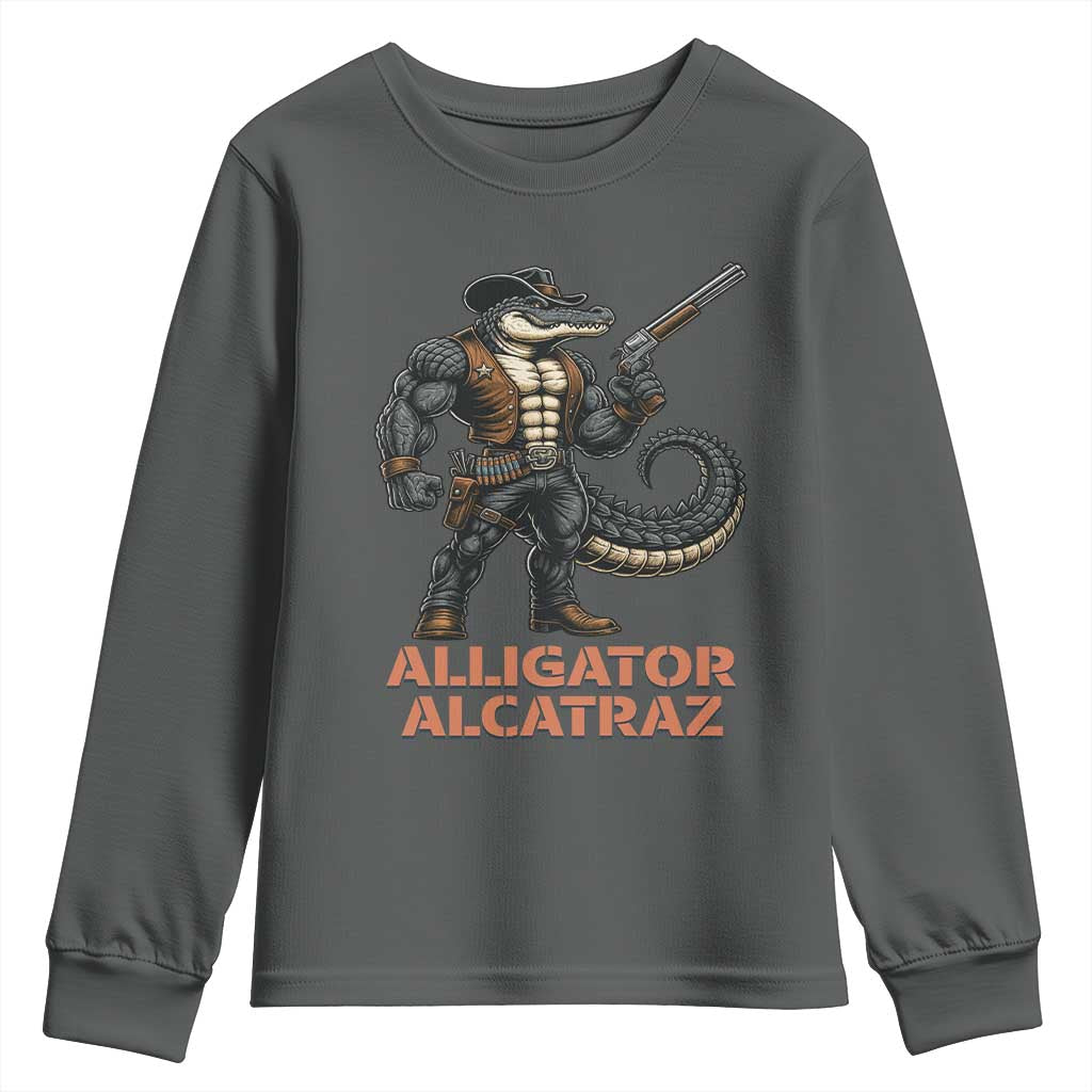 Alligator Alcatraz Gunslinger Youth Sweatshirt Swamp Outlaw Satire Patriotic Rebel - Wonder Print Shop