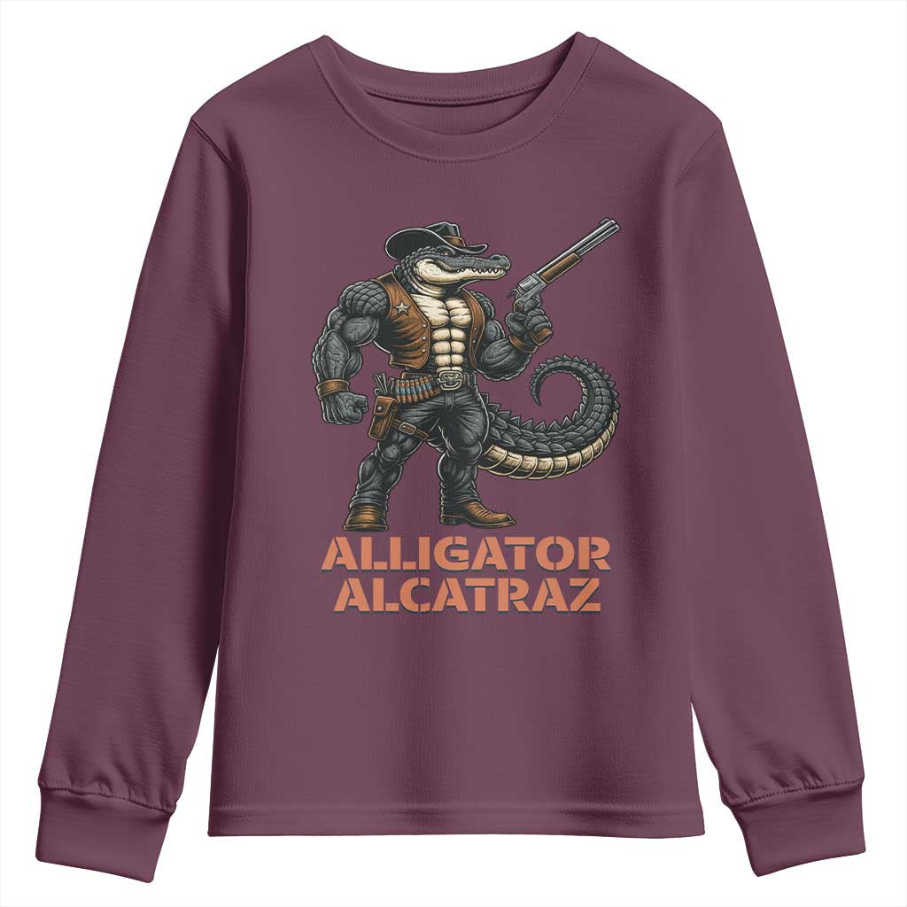Alligator Alcatraz Gunslinger Youth Sweatshirt Swamp Outlaw Satire Patriotic Rebel - Wonder Print Shop