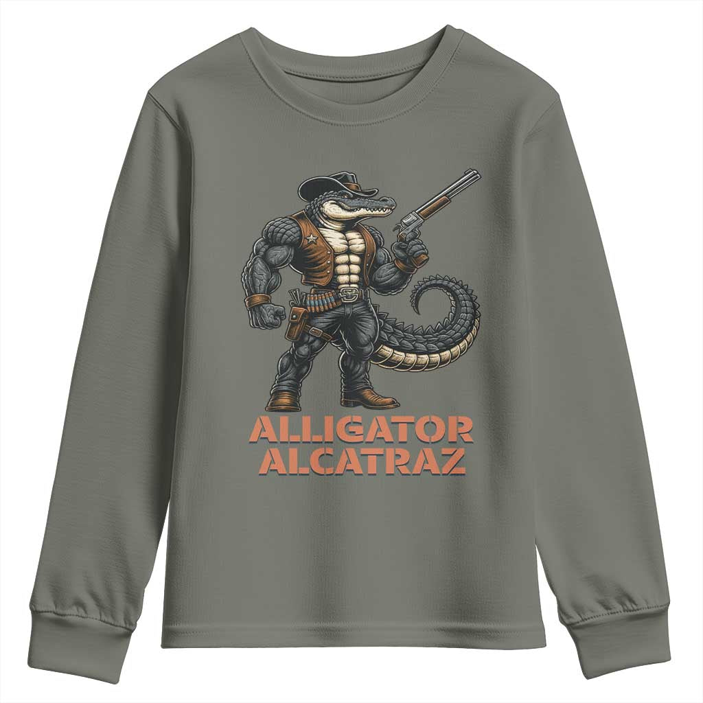 Alligator Alcatraz Gunslinger Youth Sweatshirt Swamp Outlaw Satire Patriotic Rebel - Wonder Print Shop