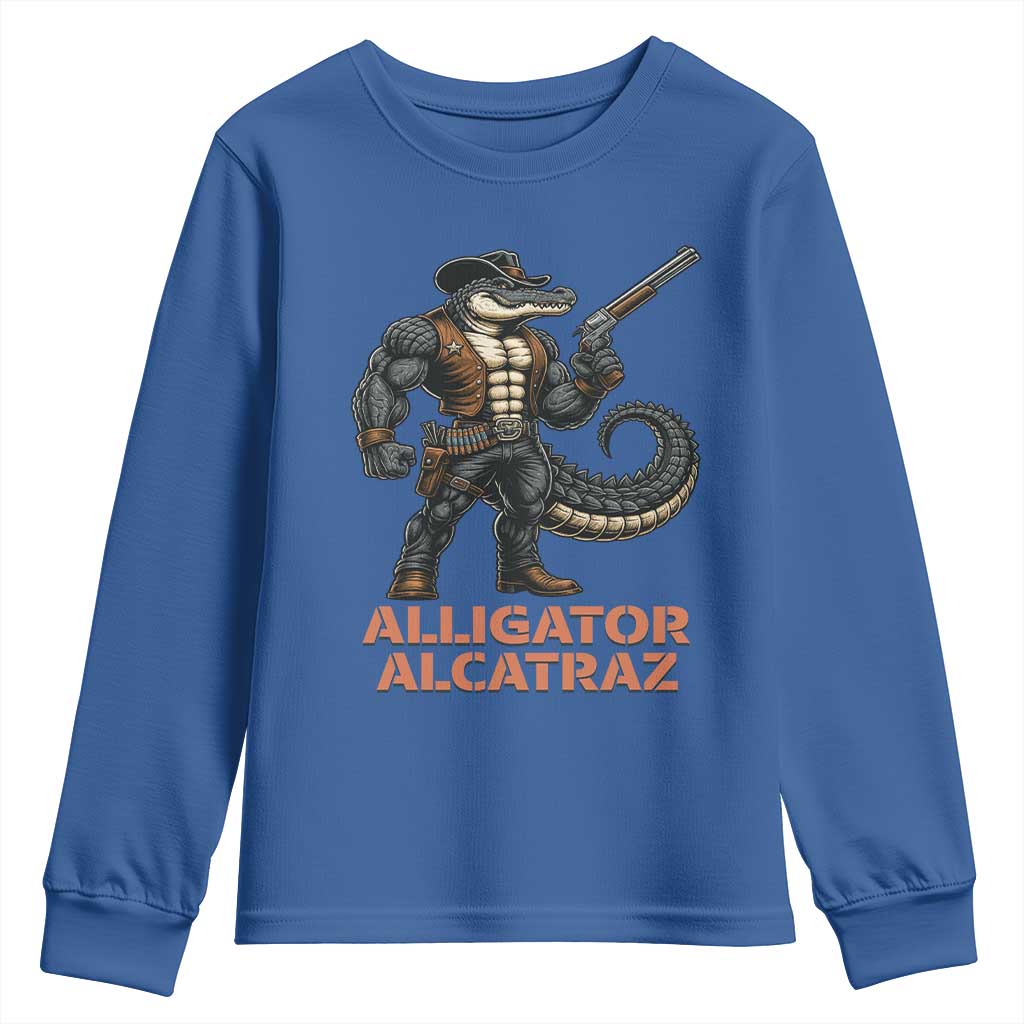 Alligator Alcatraz Gunslinger Youth Sweatshirt Swamp Outlaw Satire Patriotic Rebel - Wonder Print Shop