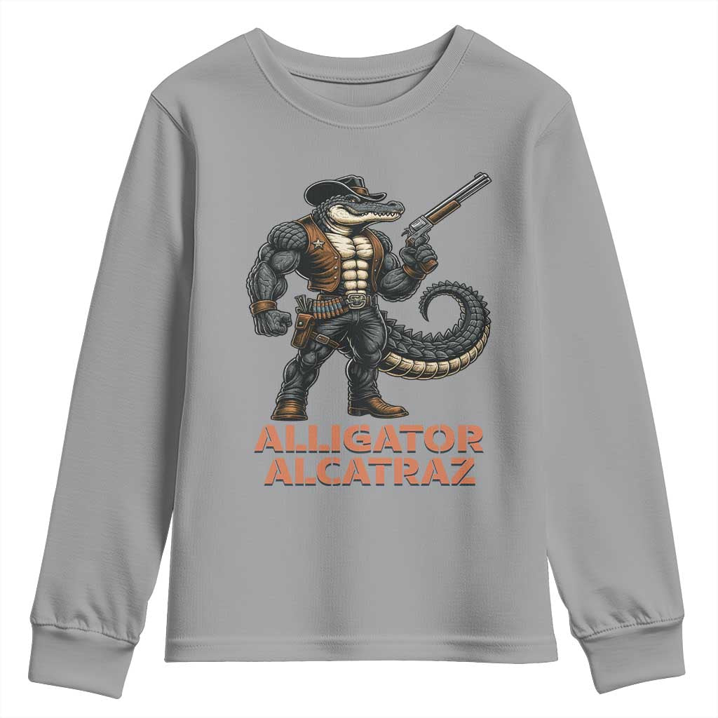 Alligator Alcatraz Gunslinger Youth Sweatshirt Swamp Outlaw Satire Patriotic Rebel - Wonder Print Shop