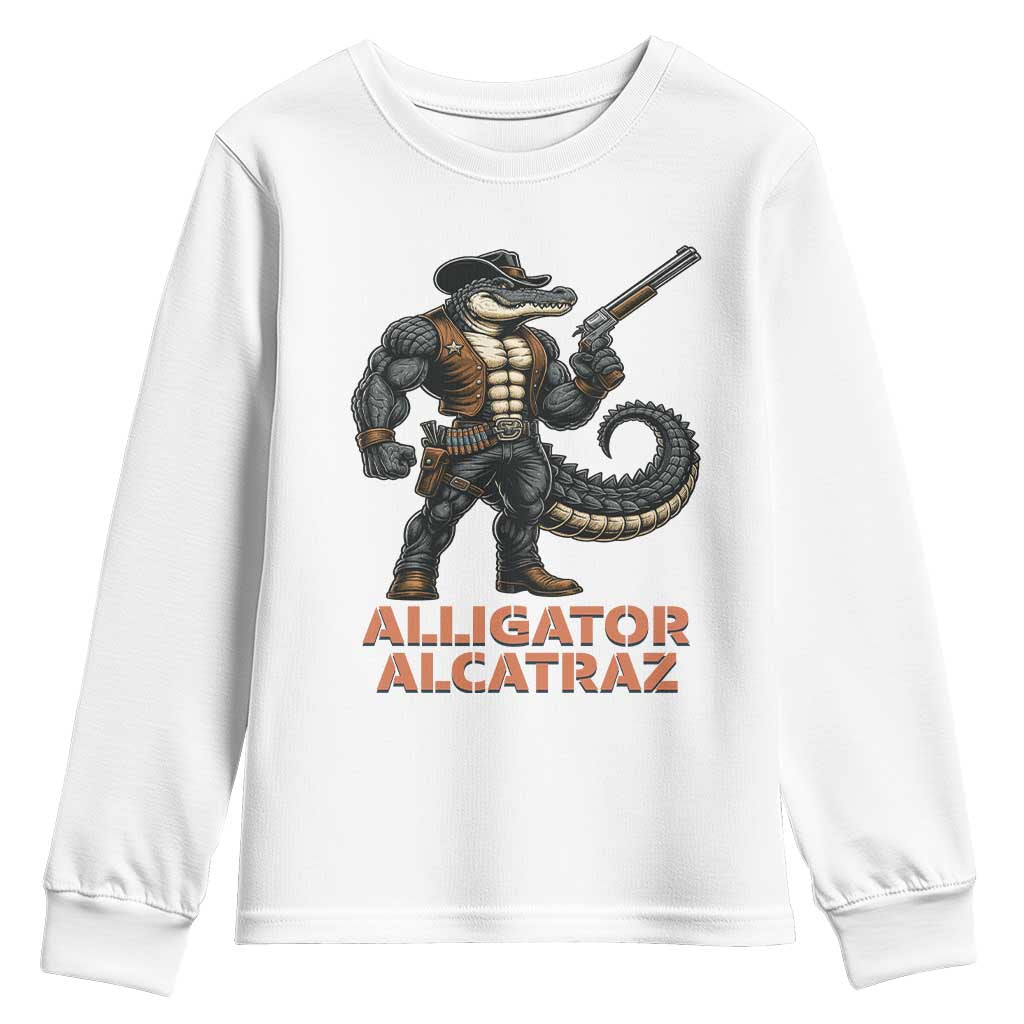 Alligator Alcatraz Gunslinger Youth Sweatshirt Swamp Outlaw Satire Patriotic Rebel - Wonder Print Shop