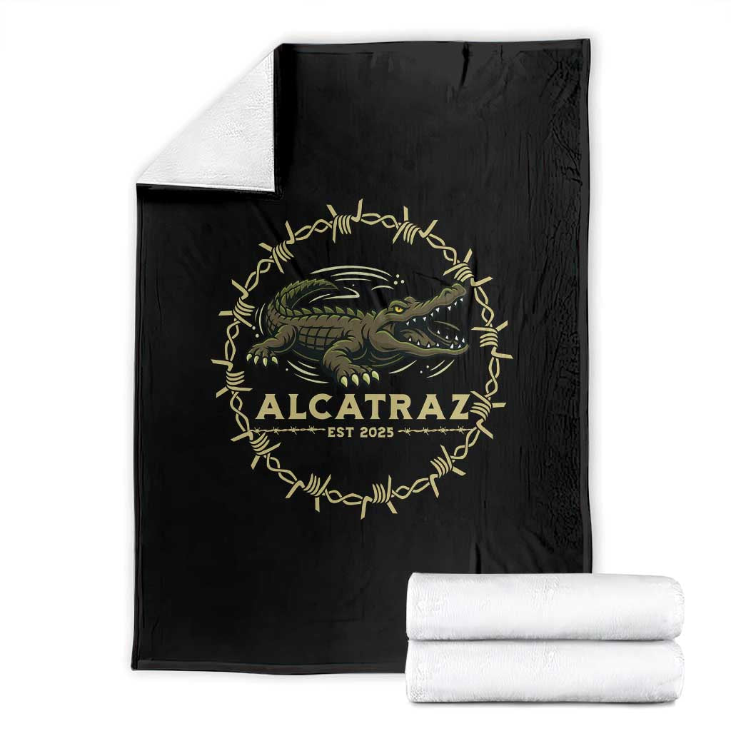 Alligator Alcatraz 2025 Throw Blanket Gator Lockdown Political Satire Barbed Wire Swamp Humor - Wonder Print Shop