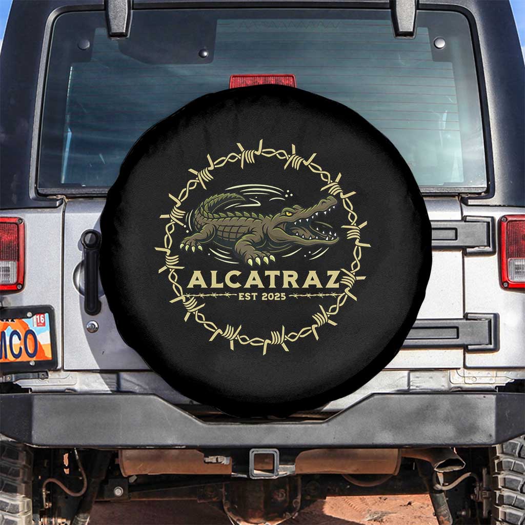Alligator Alcatraz 2025 Spare Tire Cover Gator Lockdown Political Satire Barbed Wire Swamp Humor - Wonder Print Shop