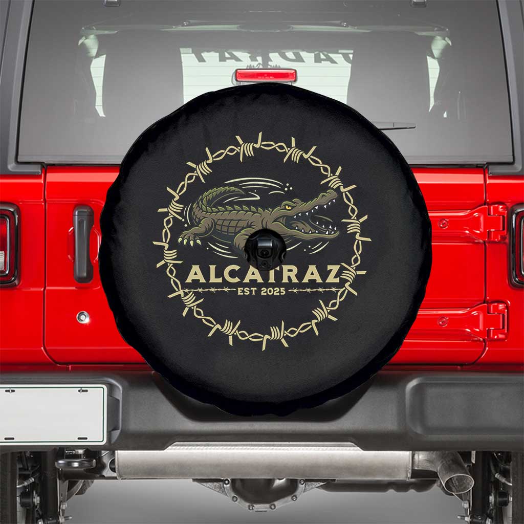 Alligator Alcatraz 2025 Spare Tire Cover Gator Lockdown Political Satire Barbed Wire Swamp Humor - Wonder Print Shop