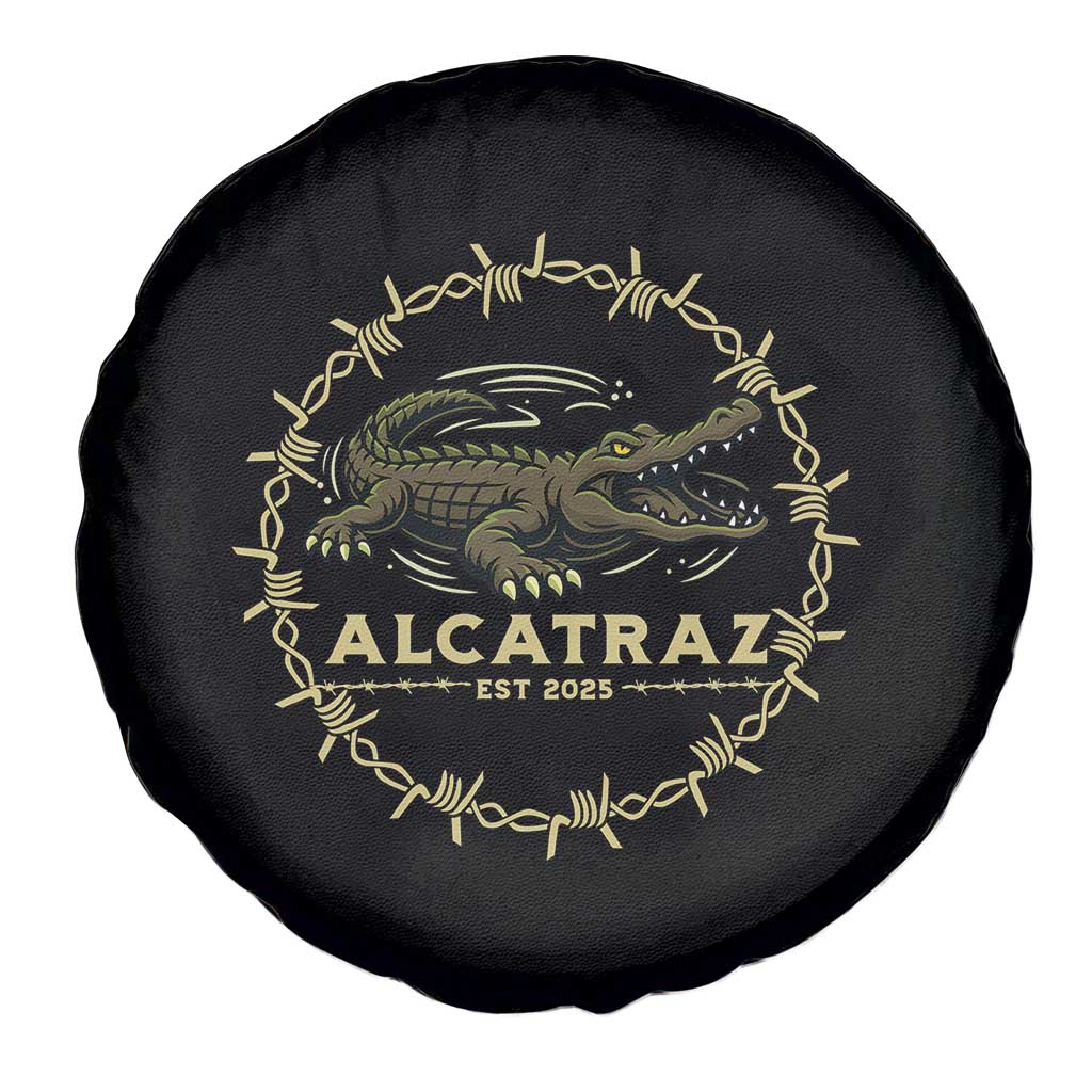 Alligator Alcatraz 2025 Spare Tire Cover Gator Lockdown Political Satire Barbed Wire Swamp Humor - Wonder Print Shop
