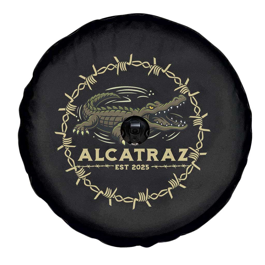 Alligator Alcatraz 2025 Spare Tire Cover Gator Lockdown Political Satire Barbed Wire Swamp Humor - Wonder Print Shop