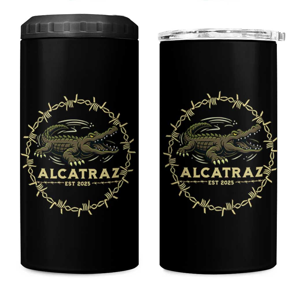 Alligator Alcatraz 2025 4 in 1 Can Cooler Tumbler Gator Lockdown Political Satire Barbed Wire Swamp Humor - Wonder Print Shop
