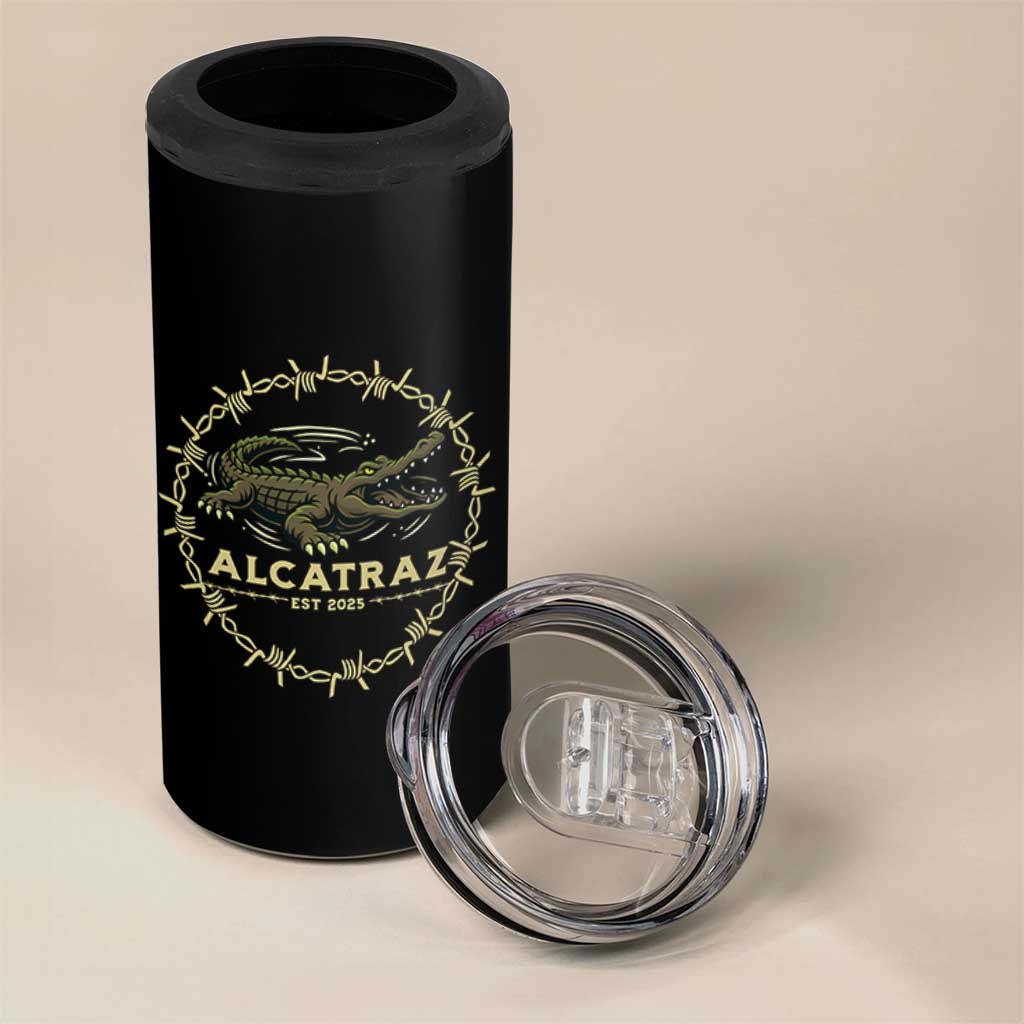 Alligator Alcatraz 2025 4 in 1 Can Cooler Tumbler Gator Lockdown Political Satire Barbed Wire Swamp Humor - Wonder Print Shop