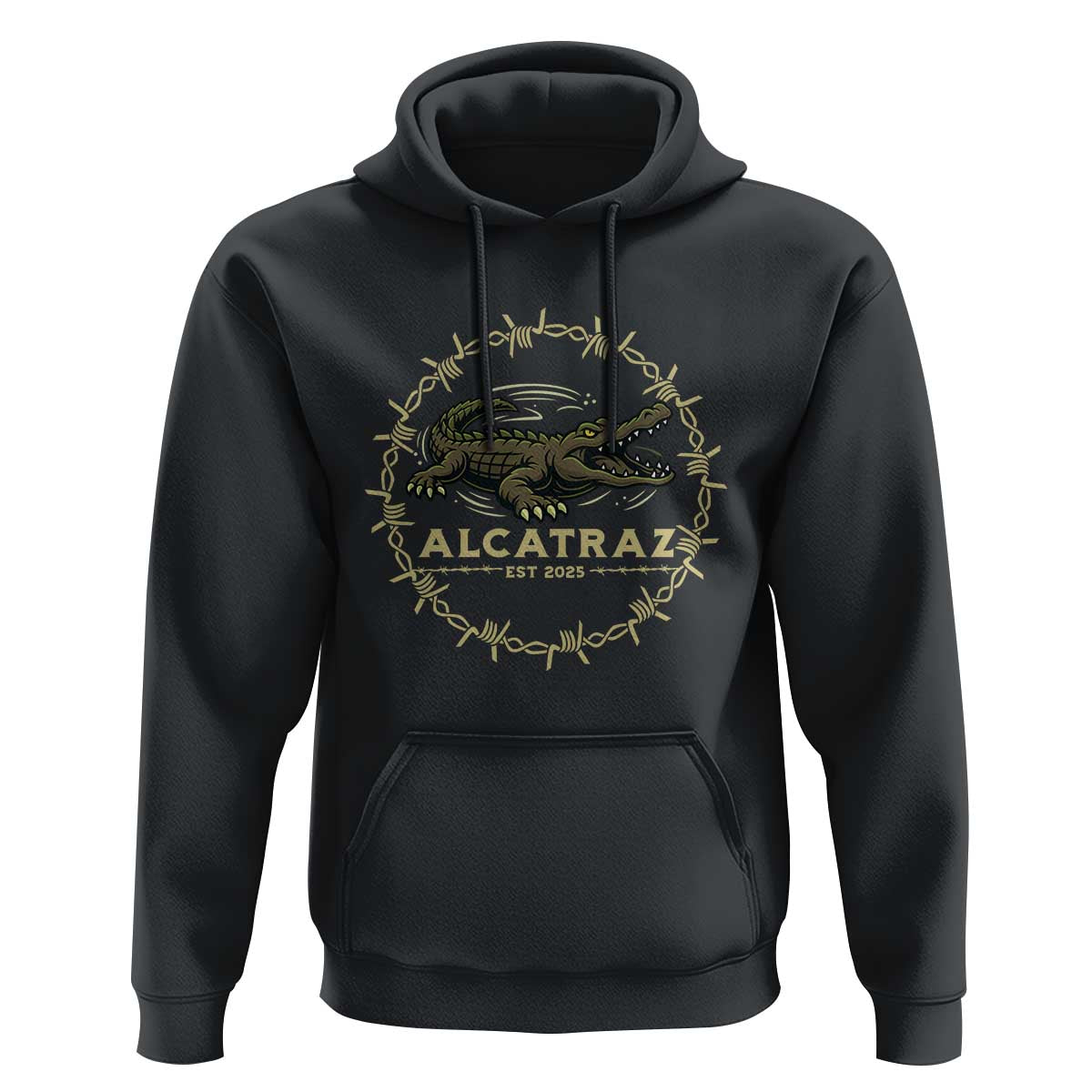 Alligator Alcatraz 2025 Hoodie Gator Lockdown Political Satire Barbed Wire Swamp Humor - Wonder Print Shop