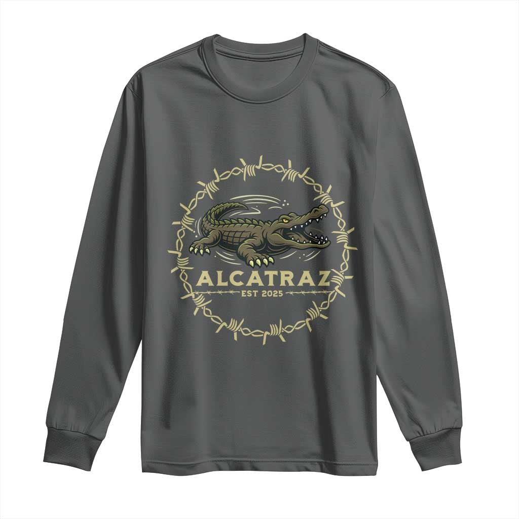 Alligator Alcatraz 2025 Long Sleeve Shirt Gator Lockdown Political Satire Barbed Wire Swamp Humor - Wonder Print Shop