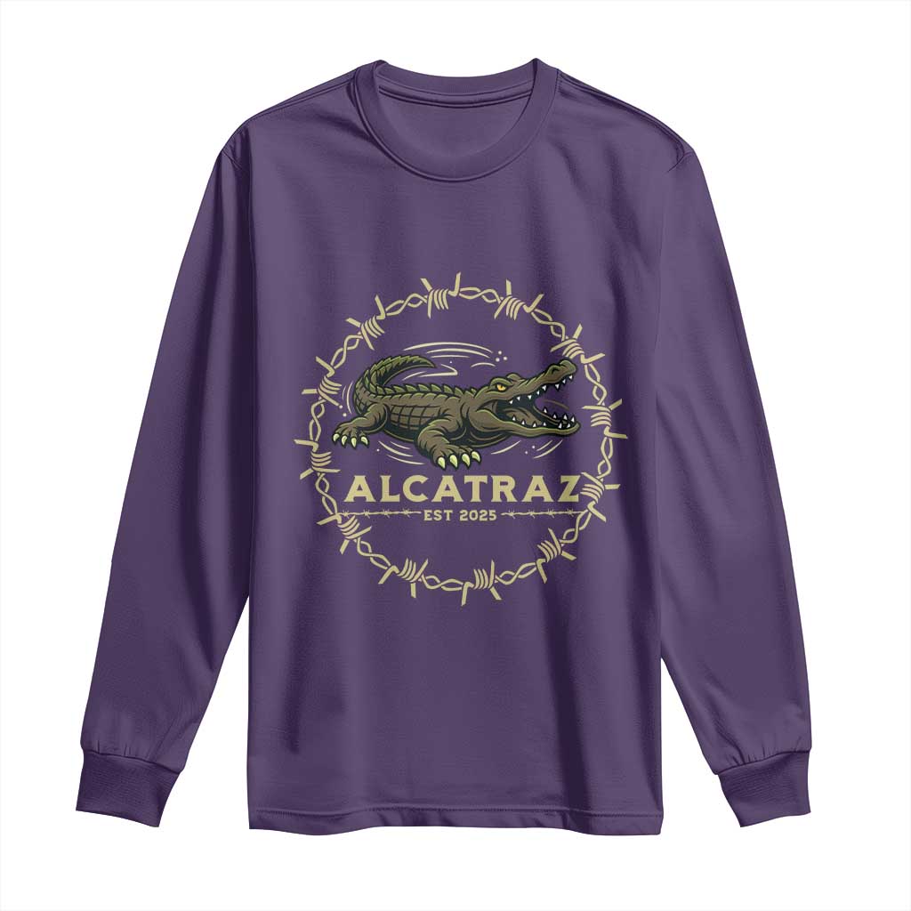 Alligator Alcatraz 2025 Long Sleeve Shirt Gator Lockdown Political Satire Barbed Wire Swamp Humor - Wonder Print Shop