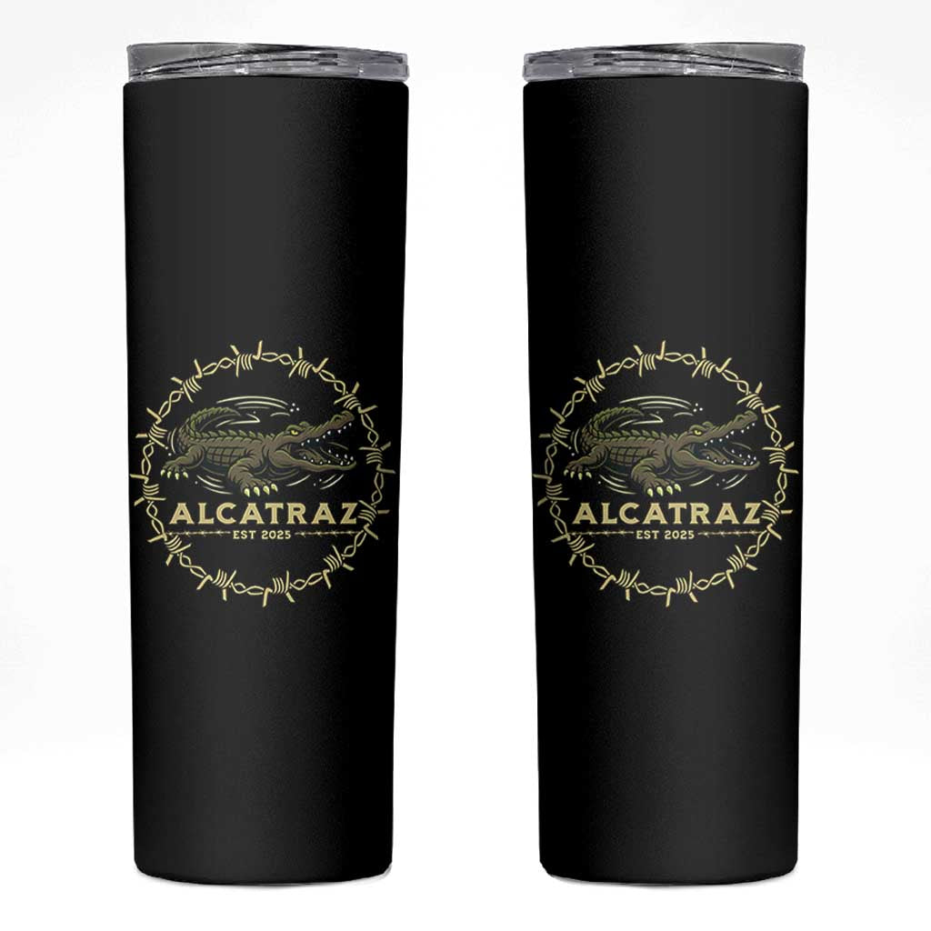 Alligator Alcatraz 2025 Skinny Tumbler Gator Lockdown Political Satire Barbed Wire Swamp Humor - Wonder Print Shop