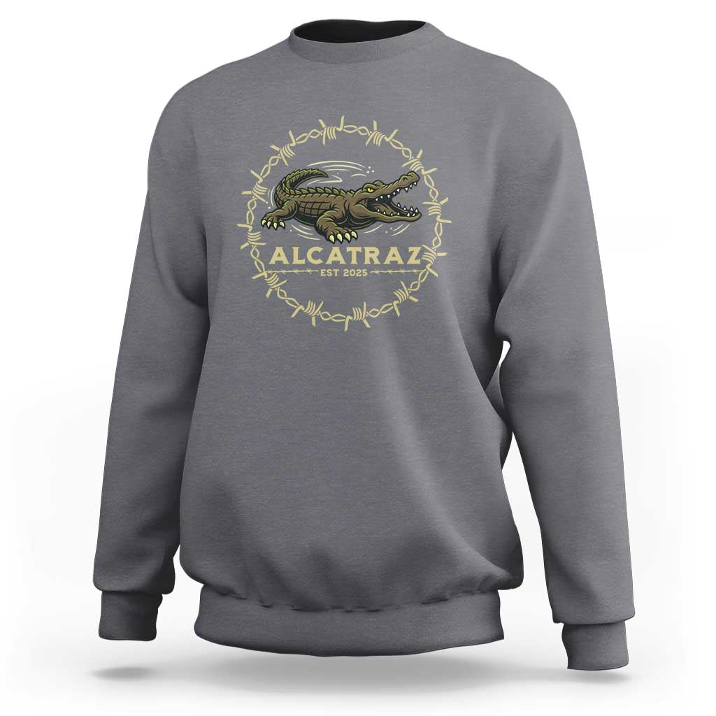 Alligator Alcatraz 2025 Sweatshirt Gator Lockdown Political Satire Barbed Wire Swamp Humor - Wonder Print Shop