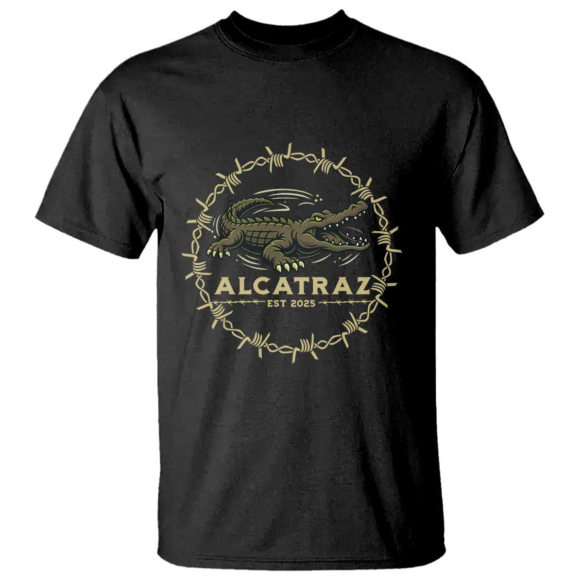 Alligator Alcatraz 2025 T Shirt Gator Lockdown Political Satire Barbed Wire Swamp Humor - Wonder Print Shop