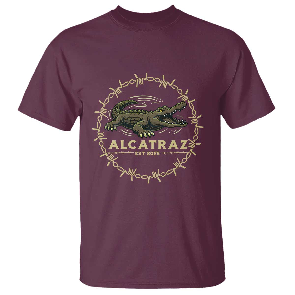 Alligator Alcatraz 2025 T Shirt Gator Lockdown Political Satire Barbed Wire Swamp Humor - Wonder Print Shop