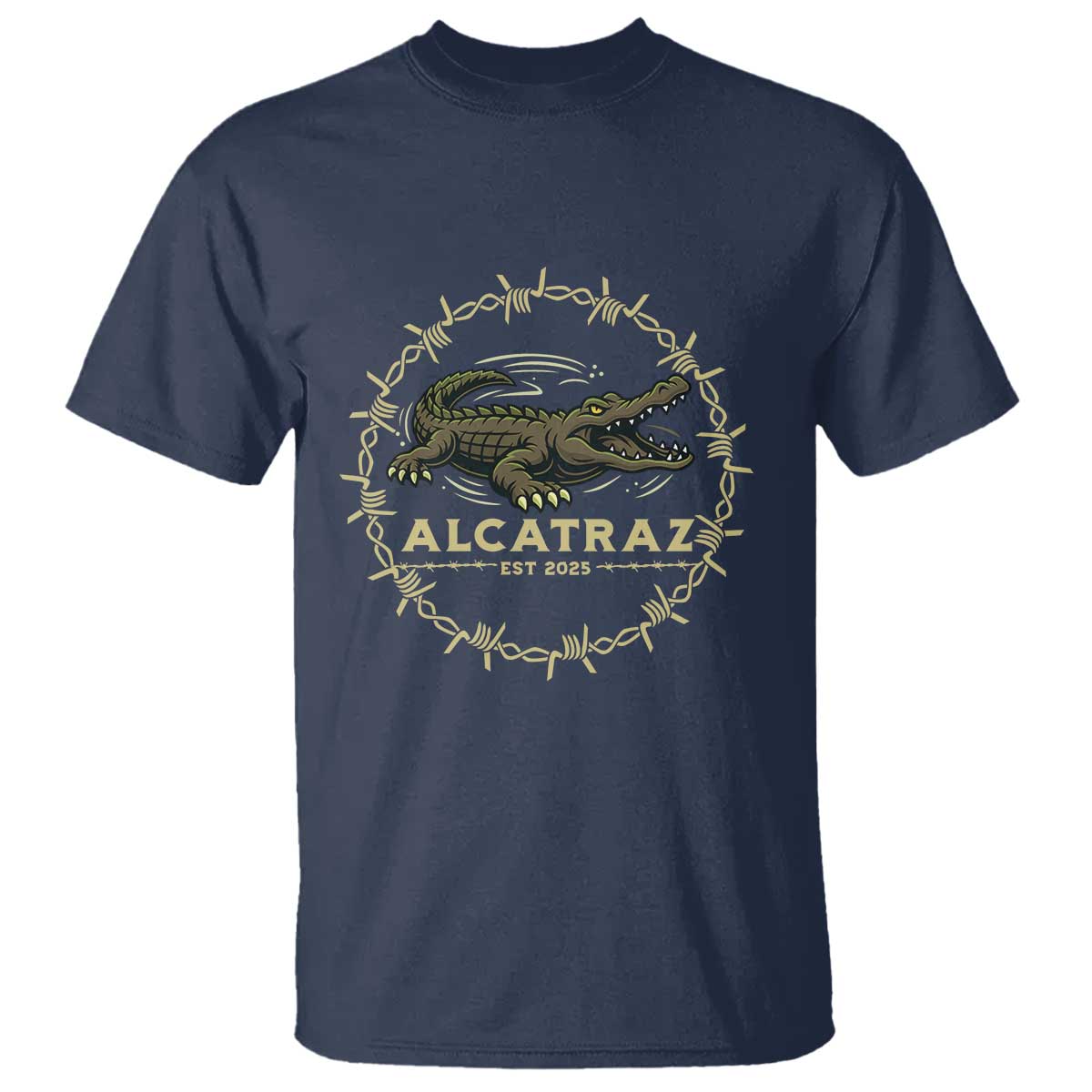 Alligator Alcatraz 2025 T Shirt Gator Lockdown Political Satire Barbed Wire Swamp Humor - Wonder Print Shop