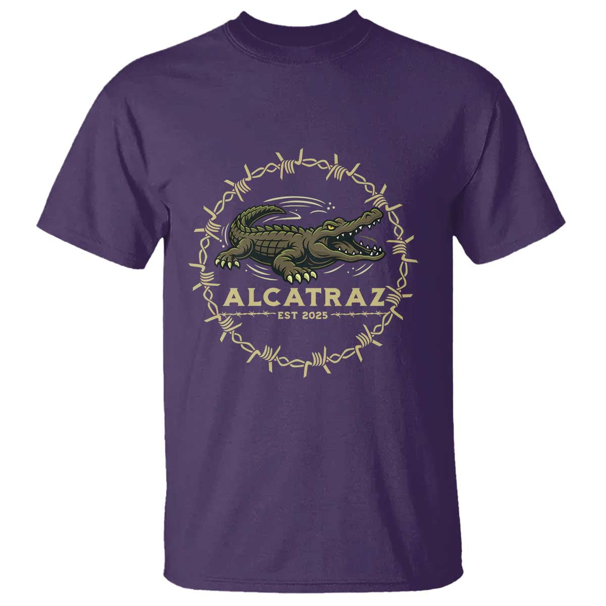 Alligator Alcatraz 2025 T Shirt Gator Lockdown Political Satire Barbed Wire Swamp Humor - Wonder Print Shop