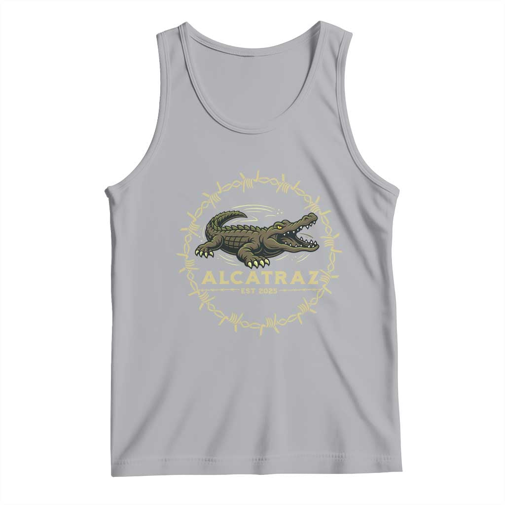 Alligator Alcatraz 2025 Tank Top Gator Lockdown Political Satire Barbed Wire Swamp Humor - Wonder Print Shop