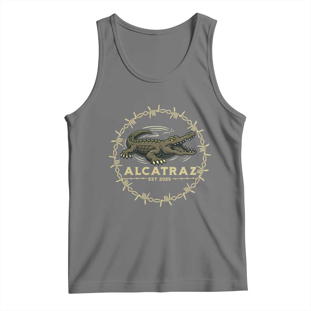 Alligator Alcatraz 2025 Tank Top Gator Lockdown Political Satire Barbed Wire Swamp Humor - Wonder Print Shop