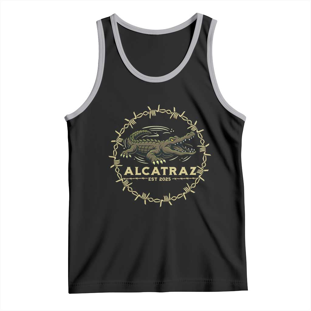Alligator Alcatraz 2025 Tank Top Gator Lockdown Political Satire Barbed Wire Swamp Humor - Wonder Print Shop