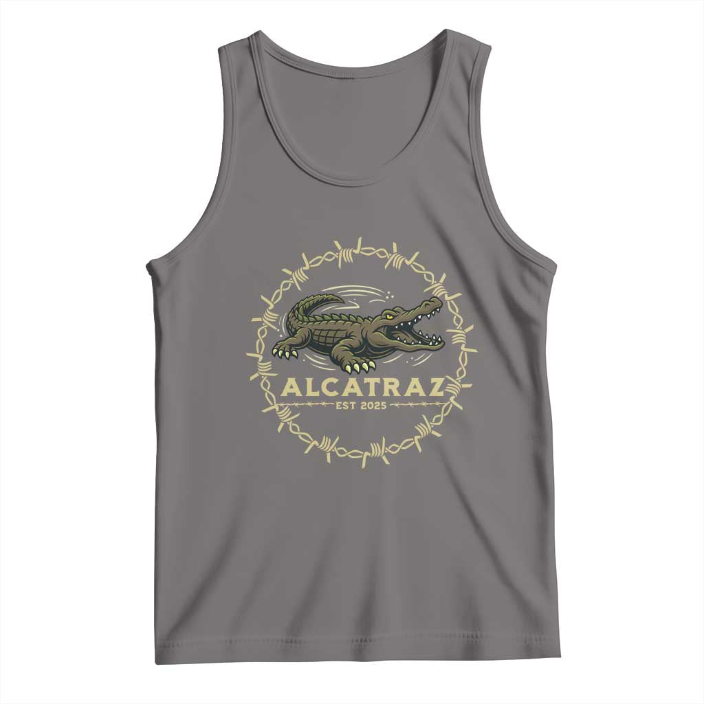 Alligator Alcatraz 2025 Tank Top Gator Lockdown Political Satire Barbed Wire Swamp Humor - Wonder Print Shop