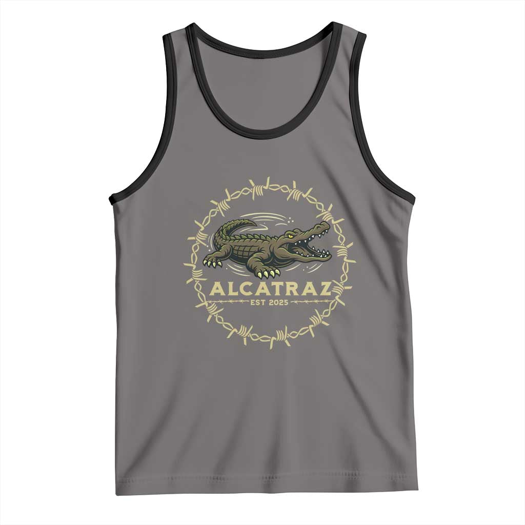 Alligator Alcatraz 2025 Tank Top Gator Lockdown Political Satire Barbed Wire Swamp Humor - Wonder Print Shop