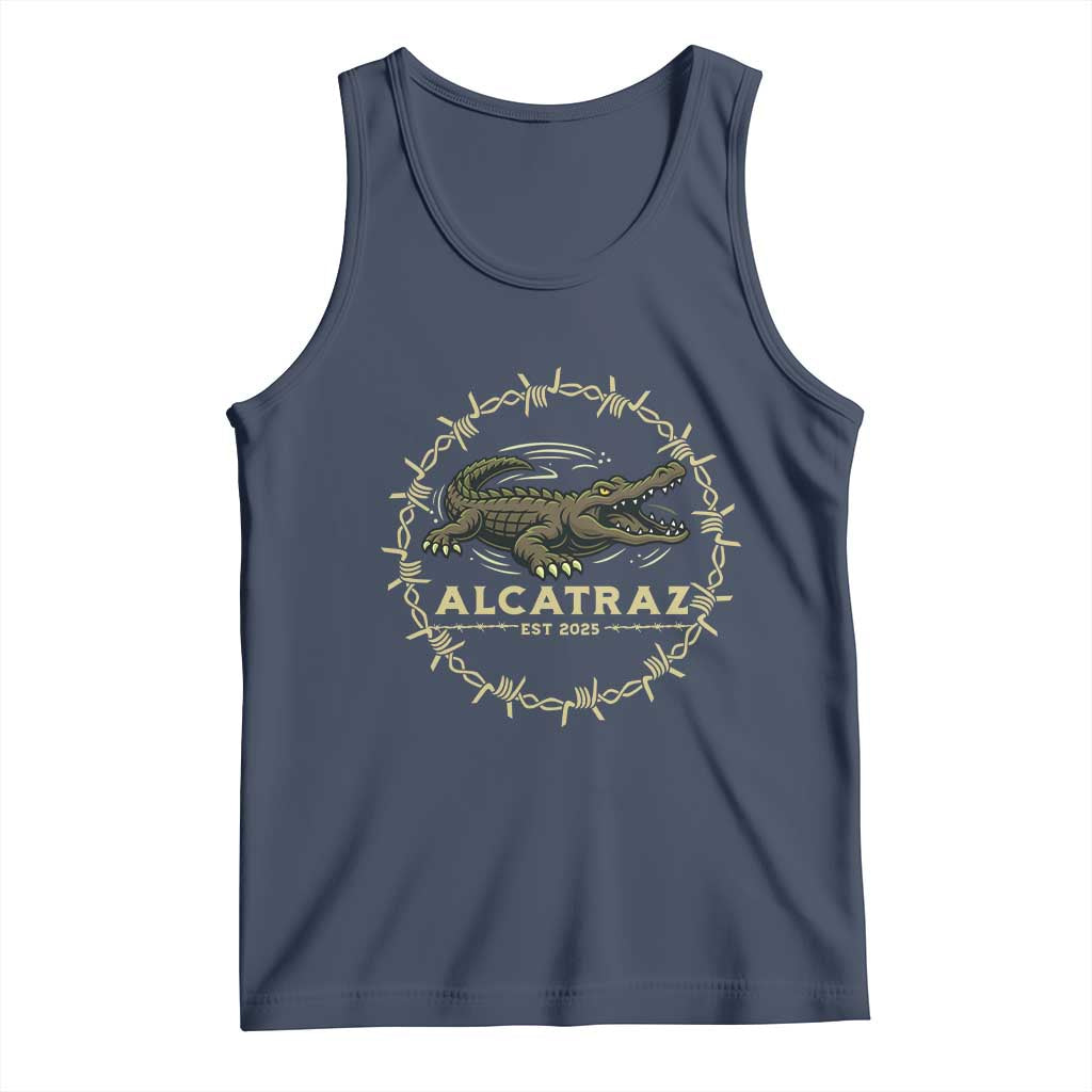 Alligator Alcatraz 2025 Tank Top Gator Lockdown Political Satire Barbed Wire Swamp Humor - Wonder Print Shop