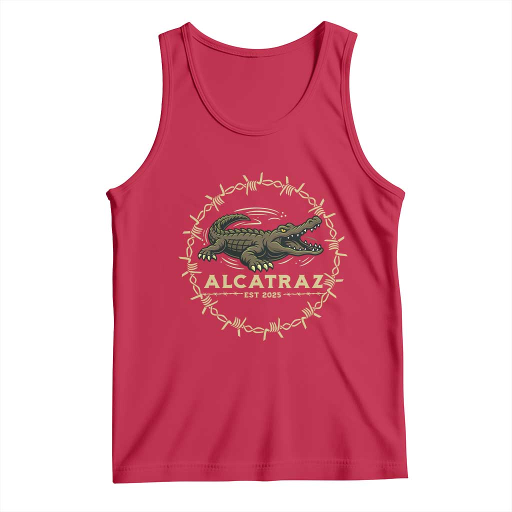 Alligator Alcatraz 2025 Tank Top Gator Lockdown Political Satire Barbed Wire Swamp Humor - Wonder Print Shop