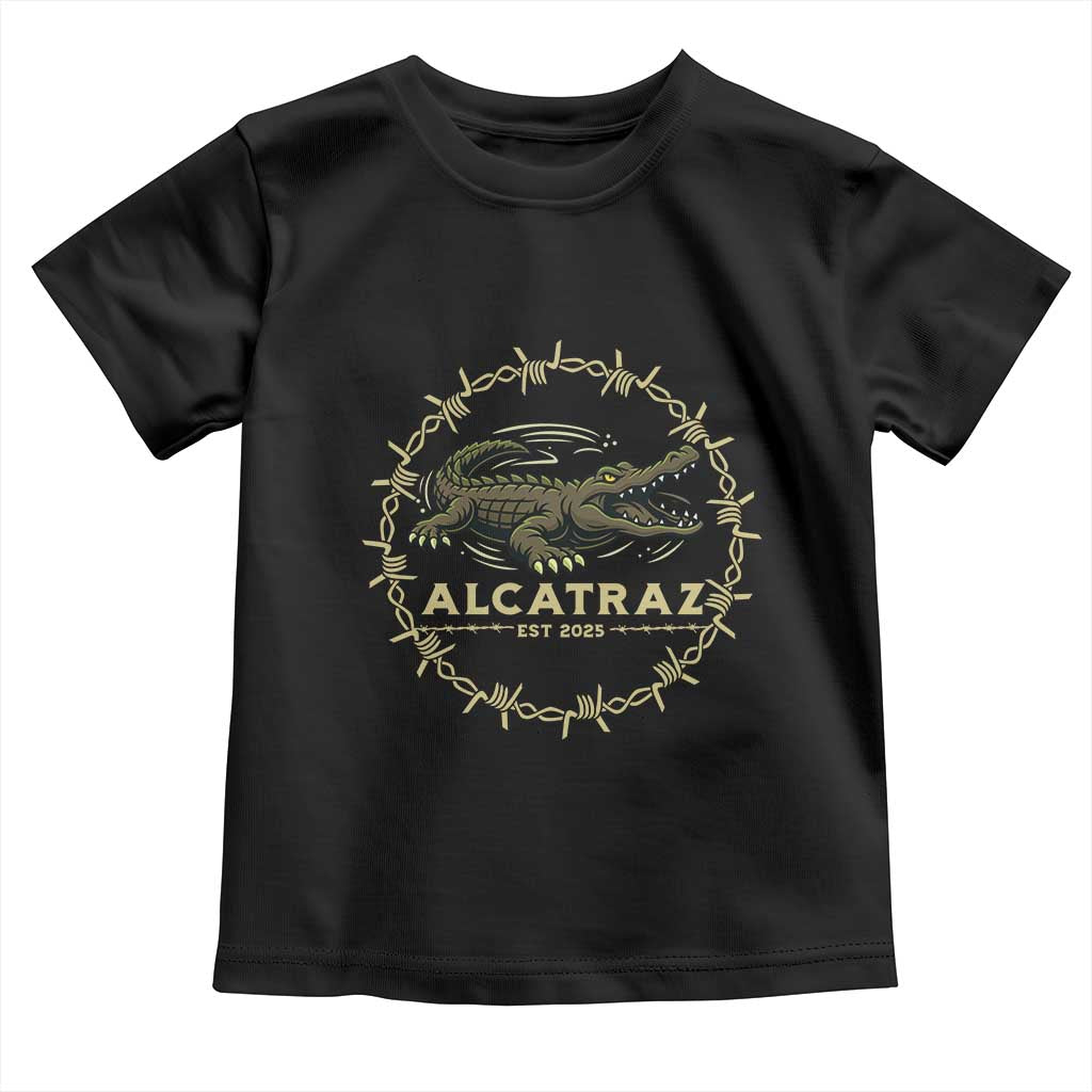 Alligator Alcatraz 2025 Toddler T Shirt Gator Lockdown Political Satire Barbed Wire Swamp Humor - Wonder Print Shop