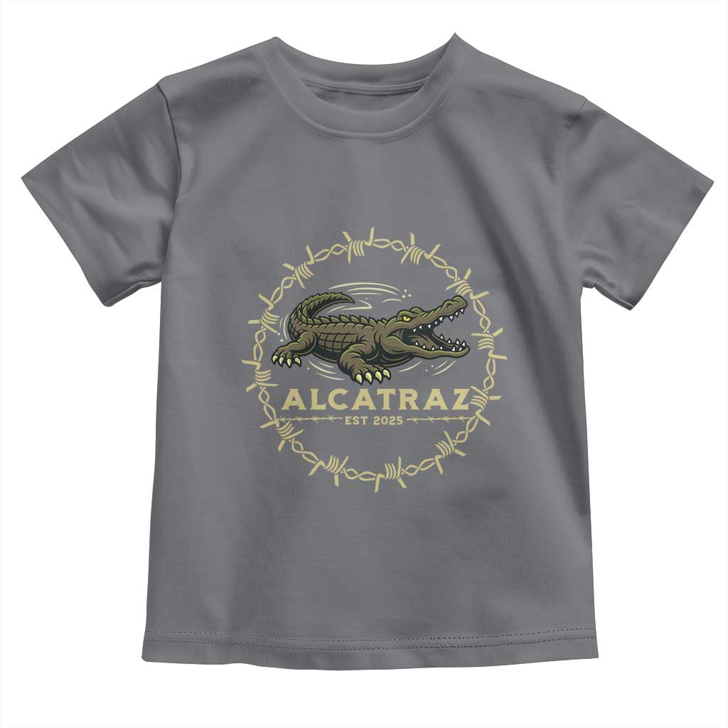 Alligator Alcatraz 2025 Toddler T Shirt Gator Lockdown Political Satire Barbed Wire Swamp Humor - Wonder Print Shop