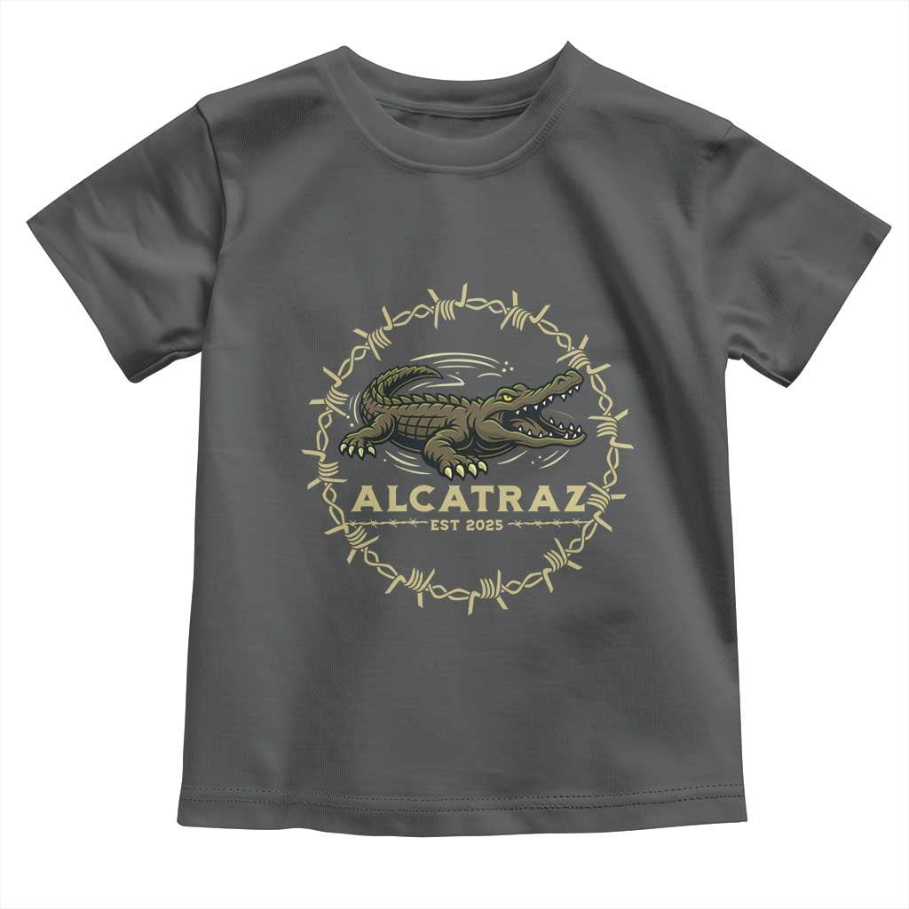 Alligator Alcatraz 2025 Toddler T Shirt Gator Lockdown Political Satire Barbed Wire Swamp Humor - Wonder Print Shop