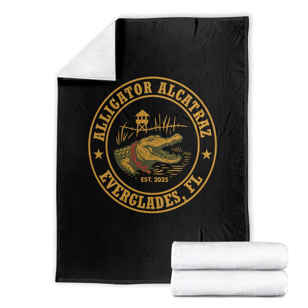 Alligator Alcatraz Everglades FL Throw Blanket Vintage Political Satire Swamp Prison Humor - Wonder Print Shop