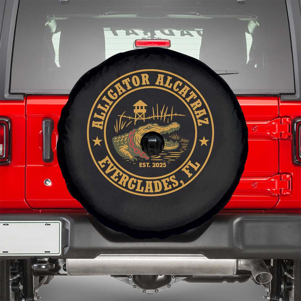 Alligator Alcatraz Everglades FL Spare Tire Cover Vintage Political Satire Swamp Prison Humor - Wonder Print Shop